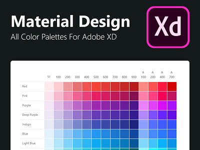Adobe XD Freebie - All Material Designed Color Palettes adobe xd color palette color palettes set material design material design color palettes material design color set for xd material design pallets