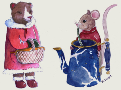 Bear and mouse figures design illustration