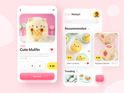 Cute Food 2021 app button cake candy character clean cute cute animal design food gradient mobile mobile app mobile design pink trends trendy ui ux