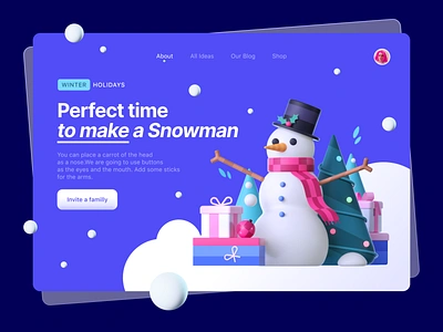 Winter Holidays 3d button christmas design dribbleweeklywarmup holidays illustration landing landingpage main present snow snowman trends ui ux web web design website winter