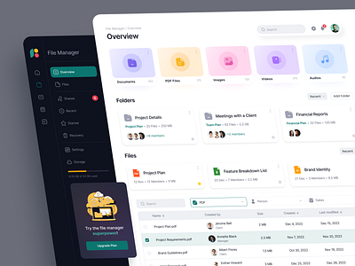 File management & storage app cloud concept dashboard data table file manager files folders minimalistic organaize product sharing stats storage ugem ui ux web web application