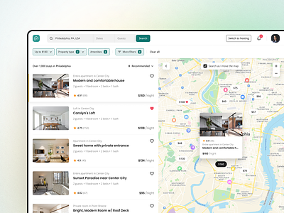 Apartment rental marketplace airbnb apartment rent booking marketplace filtering hotel booking housing map view minimalistic property property booking property management real estate search ugem ui ux web web application