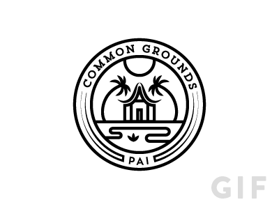 Common Grounds Pai badge gif hostel identity illustration logo minimal thai thailand vector