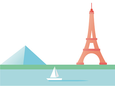 Paris eiffel tower flat france french louvre minimal paris river sail boat sailing vector