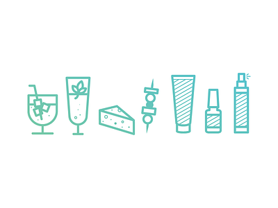 Treat yo' self icons beauty cheese cocktails drink icons illustration kabob minimal vector