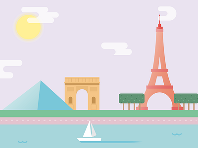 Paris eiffel tower france french illustration louvre minimal monuments paris river sailing the louvre