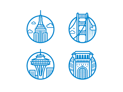 Landmark Icons city flat icon illustration landmark minimal new york outline pune san francisco seattle vector