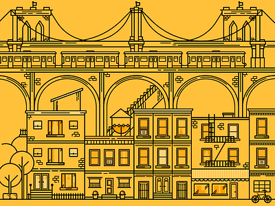Brooklyn apartment brooklyn bridge buildings city flat hood illustration landscape neighborhood nooklyn subway vector
