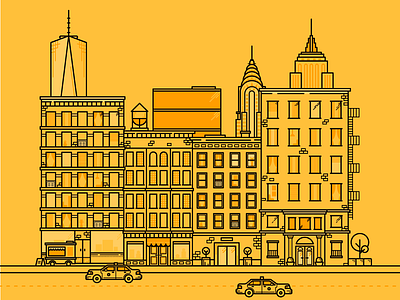 New York City apartment buildings city flat hood illustration landmarks new york city nooklyn nyc taxi vector