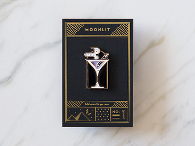 Moonlit Enamel Pin elegant enamel pin flat freelancing gold foil lapel pin martini minimal moonlighting packaging pencil pin
