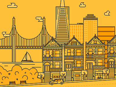San Francisco city flat golden gate bridge illustration landcape neighborhood nooklyn san francisco vector