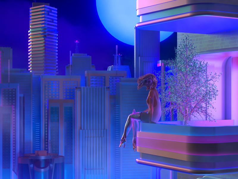 💫 matte painting concept art skyline cityscape city iridescent night neon 3d maxon cinema 4d