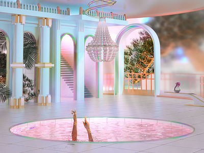 Nu Gaudy 3d architecture cinema 4d concept gaudy interior iridescent ornate pastel surreal