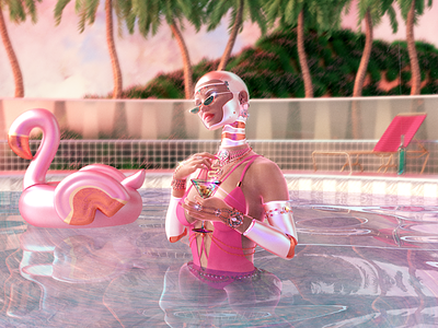 🍸 3d android cinema 4d cyborg digital flamingo futuristic pink retrofuture scifi summer