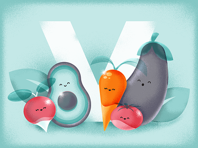 V is for Vegetables 36daysoftype avacado carrot eggplant illustration radish tomato type typedesign vegetable vegetables