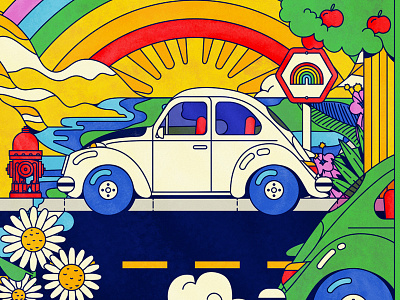 VW Beetle beetle colorful hippie illustration rainbow vector volkswagen vw