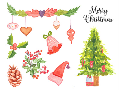 Christmas Watercolor Clipart Set