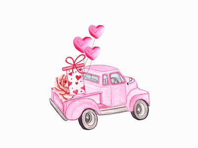 Watercolor Valentine Love Truck Sublimation for t-shirt
