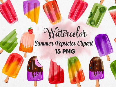 Watercolor summer popsicles clipart Set