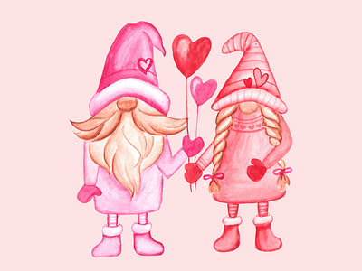 Valentine's Day Gnome Watercolor Clipart