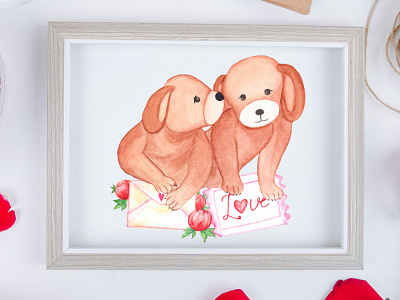 Watercolor Valentine Couple Dog Clipart