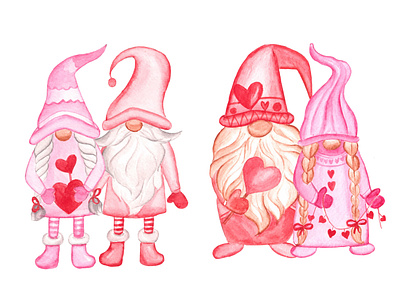 Valentine's Day Gnome Watercolor Clipart
