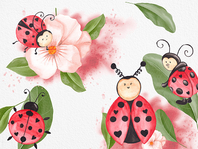 Watercolor Ladybug Clipart Set