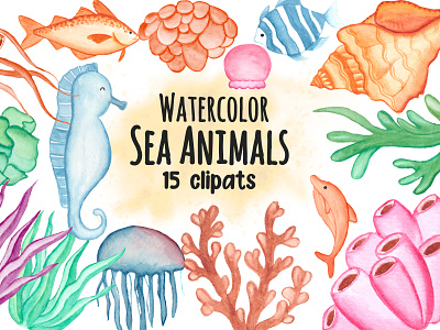 Watercolor Sea Animal Clipart Set
