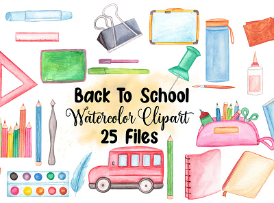 Watercolor Back to School Clipart graphic design scrapbooking