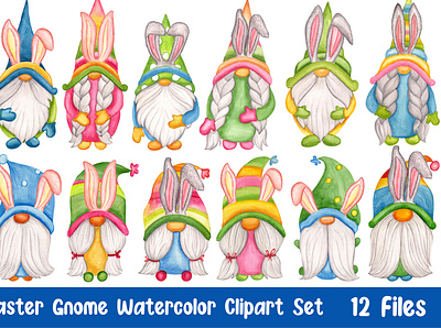 Watercolor Easter Gnome Set easter digital art