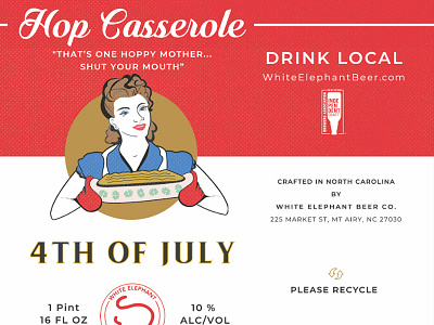 Hop Casserole Crowler - White Elephant Beer Company beer branding craft beer crowler greensboro illustration logo packaging print winston salem