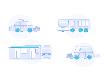 Vehicles illustrations blue bus car color concept design icon illustration taxi train vehicles