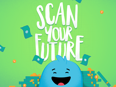 Scan your Future - Radnet art direction blue character coin color creative design future green illustration money scan typography