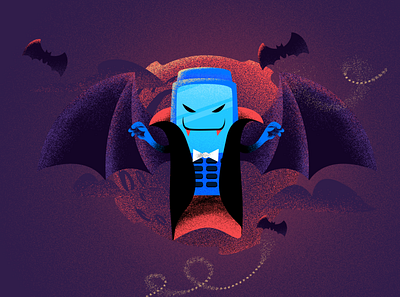 Vampire POS - InfinitePay art direction bad bat character color colorful creative design halloween halloween design illustration moon poster purple red terror vampire wings