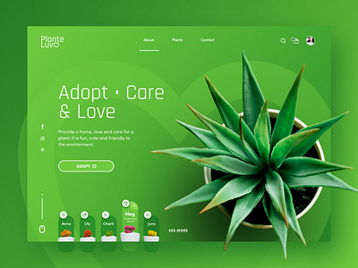 UX/UI design for Plante Luv - Adopt a plant branding cactus dailyui dailyui003 design icon plants ui user interface user interface design userinterface ux web