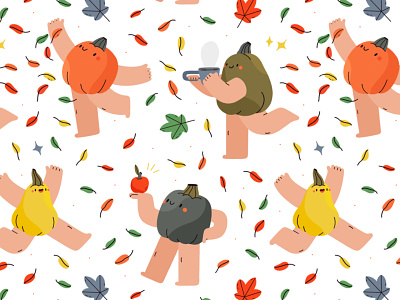 Pumpkins Pattern autumn cartoon character childish cute fun halloween illustration leaves pattern pumpkins