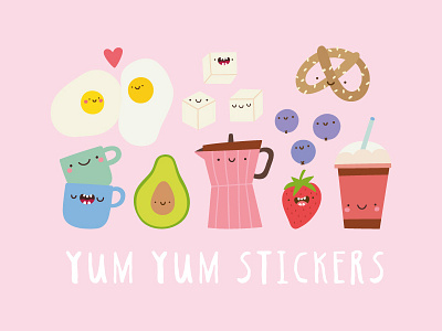 Yum Yum Stickers appstore breakfast cartoon coffee cute food fun illustration imessage stickers
