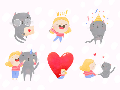 Tanya & Amazing Jack sticker pack cartoon cat character cute emoji fun girl heart illustration imessage love stickers