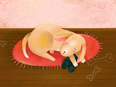 Sleeping Dog bones children book cute dog dream illustration puppy sleep