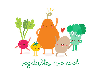 Vegetables Are Cool cartoon characters cute food fresh greens smile vegetables