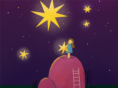 Stars cartoon character children book cute girl illustration night procreate stars