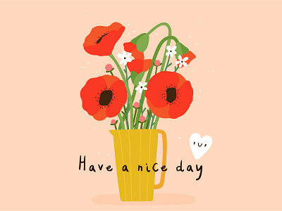 Poppies bouquet cartoon cute flowers fun have a nice day heart illustration poppies