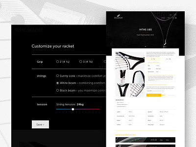 Snauwaert racket selector design interface page product racket selector sport tennis ui ux web website
