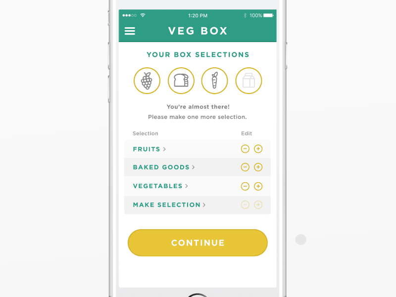 Veg Box - Checkout Process animation app flat ios mobile