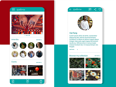 Artist bio feature in an art gallery app app design illustration ui ux