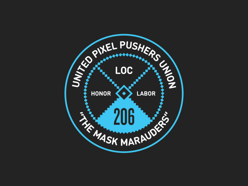 Pixel Pushers Union Badge - "The Mask Marauders" animated badge animation badge button photoshop pin pixel union union badge