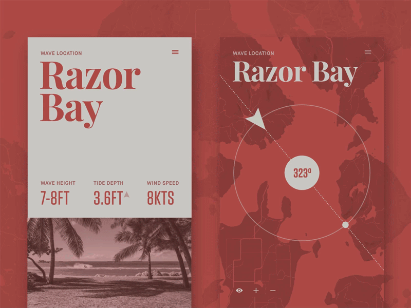 Surf Locator 2 // Concept App animation color block color palette concept duotone flat grid interface invision invision studio layout mobile mobile app product design type typography ui