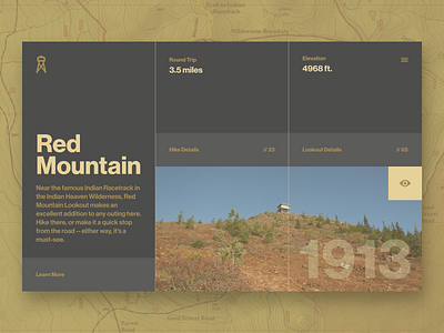 Fire Lookouts of WA State // Red Mountain // 05 color block color palette concept duotone flat grid homepage interface invision invision studio layout product design type typography ui web website