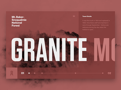 Fire Lookouts of WA State // Granite Mtn. // 06 color block color palette concept duotone flat grid homepage interface invision invision studio layout product design type typography ui web website