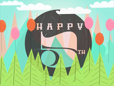 Happy 5th! 5 baloons birthday forest illustration mountains
